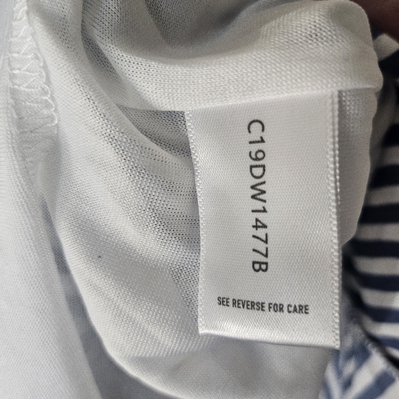 Elizabeth Crosby Pippa Faux Wrap Flutter Sleeves Gray White Stripe Dress  Size S - Picture 8 of 12